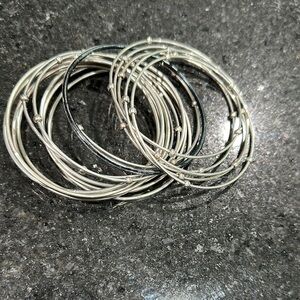 Elegant Silver and Black Bangle Set